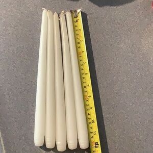 5 white taperd candles 12”